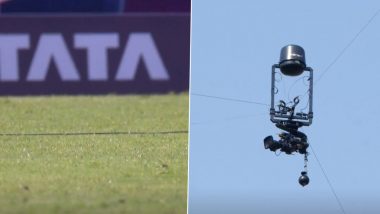 SpiderCam Wire Snaps and Falls On the Ground During RR vs LSG IPL 2024 Match At Sawai Mansingh Stadium in Jaipur (Watch Video)