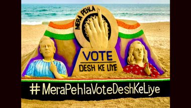 'Mera Pehla Vote Desh Ke Liye': Sudarsan Pattnaik Creates Beautiful Sand Art To Raise Awareness Among 'First Time Voters' (See Pic and Video)