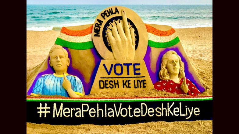 'Mera Pehla Vote Desh Ke Liye': Sudarsan Pattnaik Creates Beautiful Sand Art To Raise Awareness Among 'First Time Voters' (See Pic and Video)