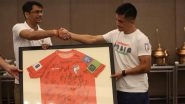 Sunil Chhetri Felicitated By AIFF President Kalyan Chaubey On Reaching His 150th International For Indian Football Team