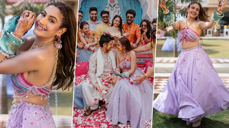 Surbhi Chandna Stuns in Bright Pastel Lavender Lehenga for Her Haldi Ceremony in Goa (View Pics and Video)