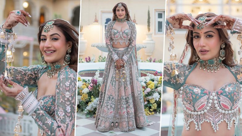 Surbhi Chandna Is a Sight To Behold in a Pearls-Embellished Pastel Green and Peach Bridal Lehenga, View Pics of Her Bridal attire