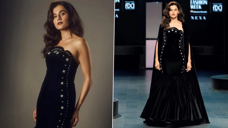 Lakme Fashion Week 2024: Taapsee Pannu Sets the Ramp on Fire in Gauri &amp; Nainika's All-Black Mermaid Elegance Gown at the Fashion Week!