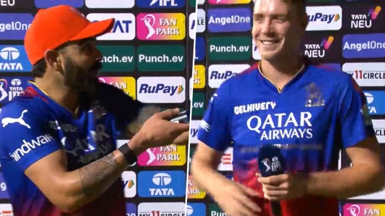 Virat Kohli and Cameron Green Engage in Fun Moment During Orange Cap Presentation in RCB vs KKR IPL 2024 Match, Video Goes Viral