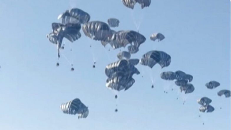 Hunger Crisis in Palestine: US Conducts Second Airdrops of Humanitarian Aid into Gaza, Drops 36,800 Ready-to-Eat Meals (Watch Video)