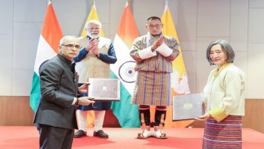 PM Narendra Modi Bhutan Visit: India, Bhutan Ink Several Pacts, Finalise MoU on Establishment of Rail Links Between Two Nations (See Pics)