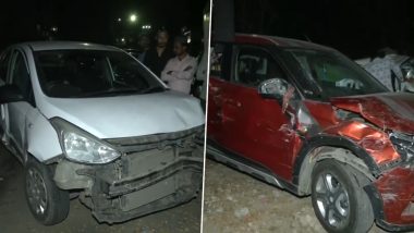 Nagpur Road Accident: Four Injured After Speeding Container Hits 12 Vehicles Causing Chain Collision in Mankapur (Watch Video)
