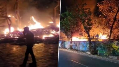 Bihar Fire Video: Blaze Erupts at Bhagalpur Municipal Corporation Premises in Bihar, Two Garbage Trucks Gutted