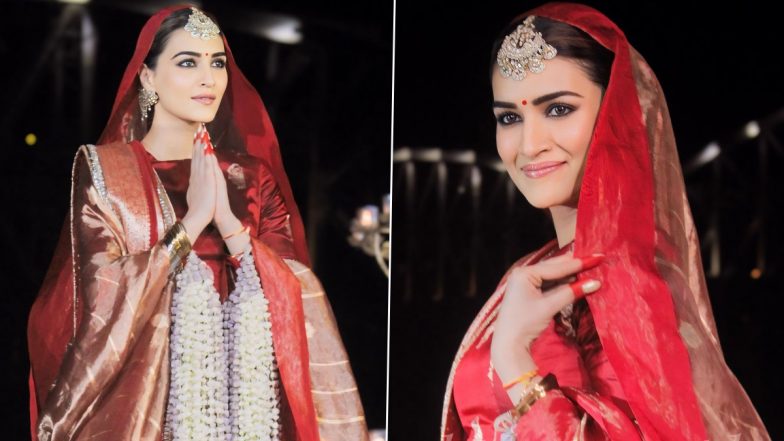 Kriti Sanon Stuns in Red Banarasi Lehenga at Manish Malhotra’s Fashion Shows (View Pics)