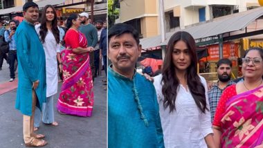 Mrunal Thakur Seeks Blessings at Siddhivinayak Temple in Mumbai Post Family Star Release; Actress Poses With Loved Ones for Paparazzi (Watch Video)