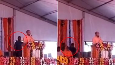 Security Commando Suddenly Collapses on Stage During UP CM Yogi Adityanath's Speech in Pilibhit, Video Goes Viral