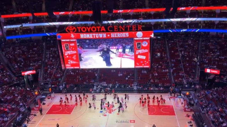 Mahesh Babu and Sreeleela’s ‘Kurchi Madathapetti’ Song from ‘Guntur Kaaram’ Played At Half-Time During Houston Rockets vs Dallas Mavericks NBA 2023-24 Match (Watch Video)