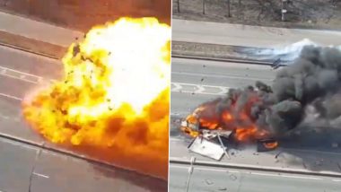 Russia Truck Fire Video: Five Cars Damaged As Truck Explodes in Moscow Highway
