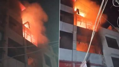 Delhi Fire: Blaze Erupts at Four-Storey Shop in Gandhi Nagar Market, No Casualties Reported (Watch Video)