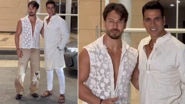 Ali Abbas Zafar Iftar Party: Akshay Kumar and Tiger Shroff Grace the Event in Matching White Ensembles; BMCM Duo Pose for Paps (Watch Video)