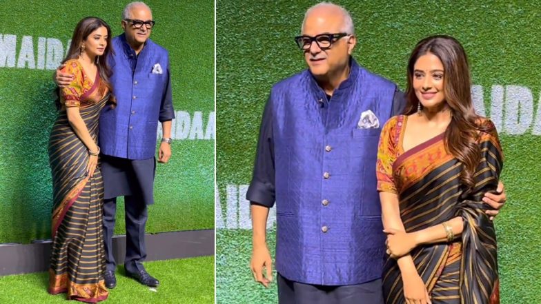 ‘Creepy Man’ Netizens Slam Boney Kapoor for Inappropriately Touching Priyamani at Maidaan Screening (Watch Video)