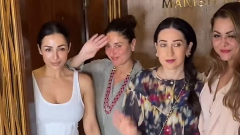 Kareena Kapoor Khan, Malaika Arora, Karisma Kapoor and Amrita Arora Make Glamorous Entry at Manish Malhotra’s Party; BFFs Strike a Pose for the Paparazzi (Watch Video)