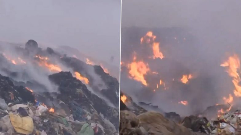 Tamil Nadu Fire: Blaze Erupts at Dump Yard in Vellalore, Firefighting Operation Continues for Second Consecutive Day (Watch Video)