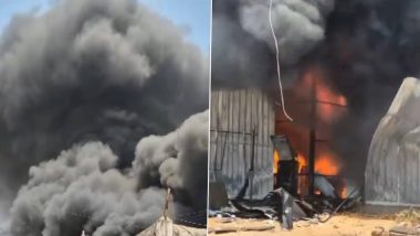 Andhra Pradesh Fire: Blaze Erupts at Godown in Anantapur, Firefighting Operation Underway (Watch Video)