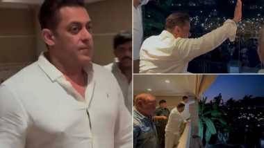 Salman Khan Greets a Swarm of Fans Gathered Outside Galaxy Apartment on Eid, Waves at the Crowd With Father Salim Khan (Watch Viral Video)