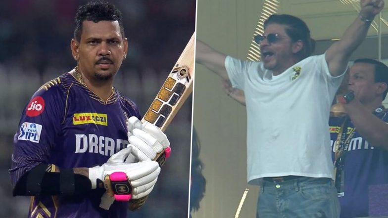 Overjoyed Shah Rukh Khan Cheers For Sunil Narine After Latter Hits Maiden T20 Century During KKR vs RR IPL 2024 Match (Watch Video)