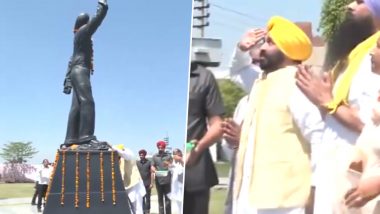 Punjab CM Bhagwant Mann Pays Tribute to Bhagat Singh in Khatkar Kalan, to Hold Day-long Fast Against Arrest of Delhi CM Arvind Kejriwal (Watch Video)