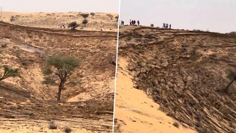 Huge Sink Hole in Bikaner: Around 1.5 Acre Farm Land Caves-In 70 Feet Below Surface Overnight in Rajasthan, Becomes Selfie Point for Youths
