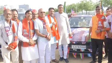Lok Sabha Elections 2024: NRIs Hold Car Rally From Ahmedabad to Surat in Support of PM Narendra Modi (Watch Video)