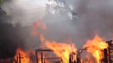 Amroha Fire: Massive Blaze Erupts at Motel, Gas Cylinders Explode in Inferno; Terrifying Videos Surface