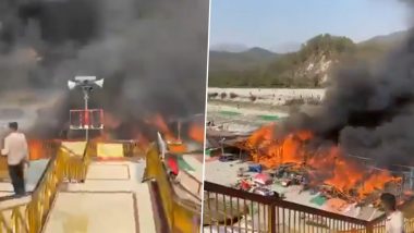 Nainital Fire: Three Dozen Shops Gutted As Massive Blaze Erupts in Garjiya Temple Complex in Ramnagar (Watch Video)