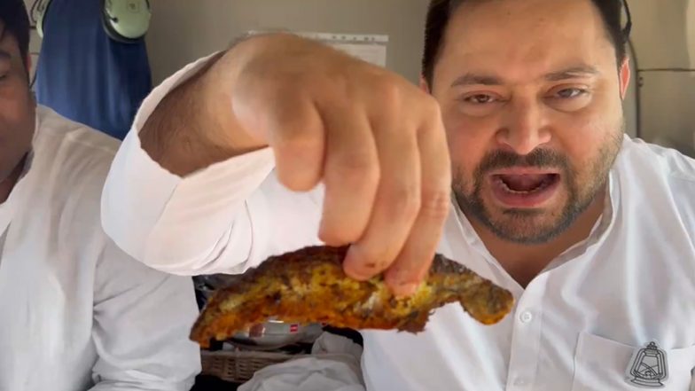 Tejashwi Yadav Eats Fish in Helicopter Video: BJP Attacks RJD Leader After Seen Eating Fish During Navratri