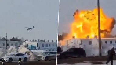 Plane Crash in Russia: 12 Injured After ‘Modified’ Ukrainian Aircraft Crashes Into Industrial Building in Yelabuga (Watch Videos)