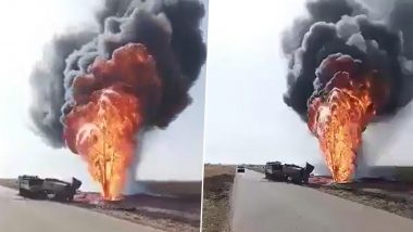 Syria Fire Videos: Blaze Breaks Out on Crude Oil Transportation Line in Al-Furqlus, Efforts Underway To Douse Fire