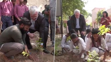 World Earth Day: Ambassador of Israel to India Naor Gilon Joins Plantation Drive at Government School in Delhi on Earth Day (Watch Video)