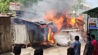 Gujarat Fire Videos: Three Shops, Two Vehicles Burned As Short Circuit Triggers Blaze at Nadiad Market