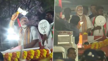 PM Modi in Tamil Nadu: Prime Minister Narendra Modi Holds Roadshow in Chennai, People Gather in Large Numbers to Witness Event (Watch Video)