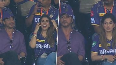 Shah Rukh Khan Cheers for His Team in Kolkata Knight Riders vs Delhi Capitals IPL Match at Vizag; King Khan All Smiles As His Boys Rain Boundaries (See Pics)