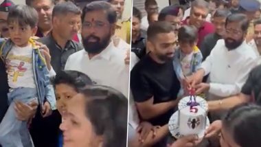 Eknath Shinde Joins Birthday Celebration of Five-Year-Old Boy at Anantpuram Society in Kolhapur (Watch Video)