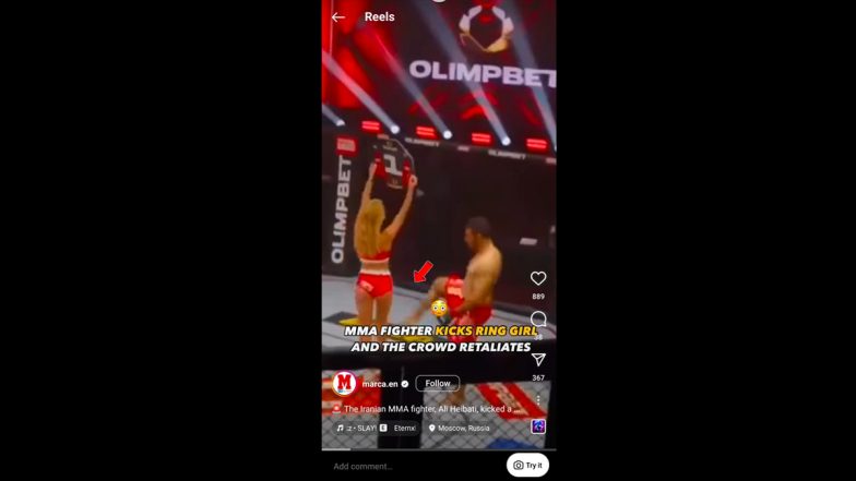 Iranian MMA Fighter Ali Heibati Kicks Ring Girl Before Being Attacked by Crowd; Handed Lifetime Ban (Watch Video)