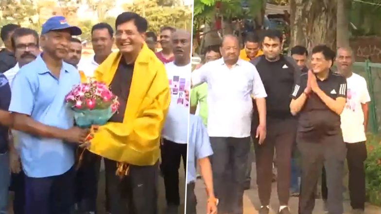 Mumbai North Lok Sabha Election 2024: BJP Candidate Piyush Goyal Interacts With Locals During Morning Walk, Joins Yoga Session as Part of His Poll Campaign (Watch Videos)