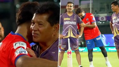 Rishabh Pant Catches Up With Gautam Gambhir, Chandrakant Pandit and Other KKR Players and Coaching Staff Ahead of DC vs KKR IPL 2024 (Watch Video)