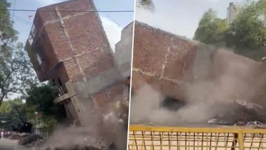 Delhi: Three-Storey Building Collapses in Kalyanpuri, No Casualties Reported (Watch Video)