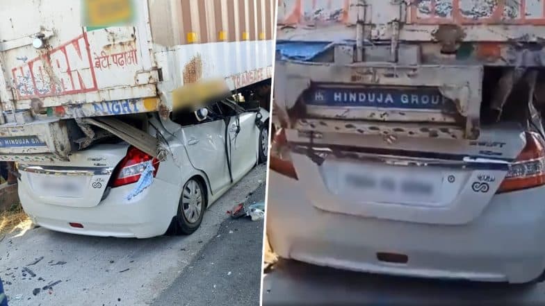 Telangana Road Accident: Two Dead as Car Rams Into Lorry in Suryapet District (Watch Video)