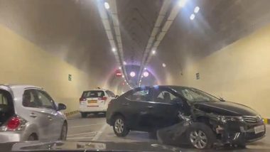 Mumbai Coastal Road Accident Video: Newly-Inaugurated Coastal Road Witnesses Its First Accident As Speeding Car Hits Tunnel Near Marine Drive Exit; No One Injured