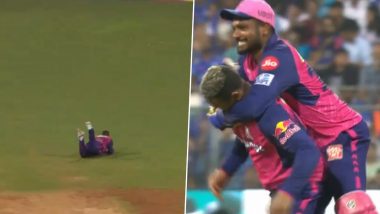 Sharp! Shimron Hetmyer Takes Stunning Diving Catch Off Avesh Khan’s Bowling to Dismiss Piyush Chawla During MI vs RR IPL 2024 (Watch Video) 