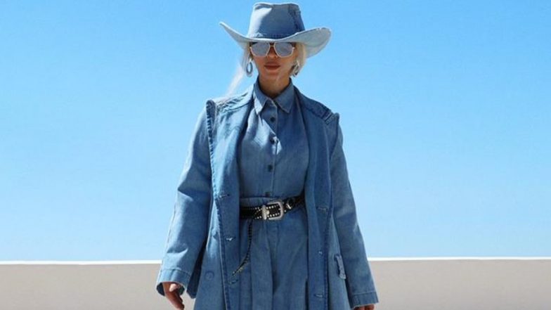 Beyonce Rocks Double Denim Look Paired With Matching Cowboy Hat (View Pic)