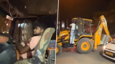 JCB Driver Falls Asleep After Parking Giant Vehicle in Middle of the Road Causing Traffic Jam, Video Surfaces
