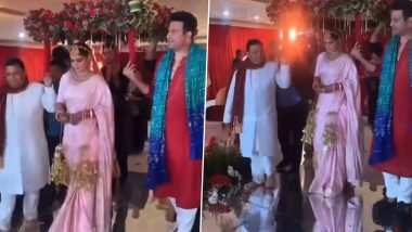 Arti Singh-Dipak Chauhan Wedding: Bride Looks Pretty in Pastel Saree As She Walks Down the Aisle (Watch Inside Video)