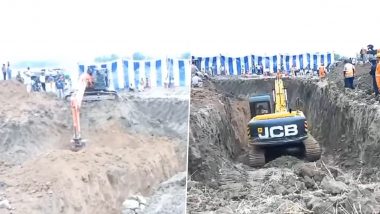 Madhya Pradesh: Rescue Operation to Save Boy Trapped in Borewell Continues in Rewa (Watch Video)