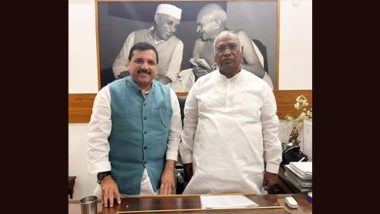 INDIA Bloc Lok Sabha Elections 2024 Manifesto: AAP Leader Sanjay Singh, Congress President Mallikarjun Kharge Meet; Discuss Common Manifesto for Opposition Alliance (See Pics)